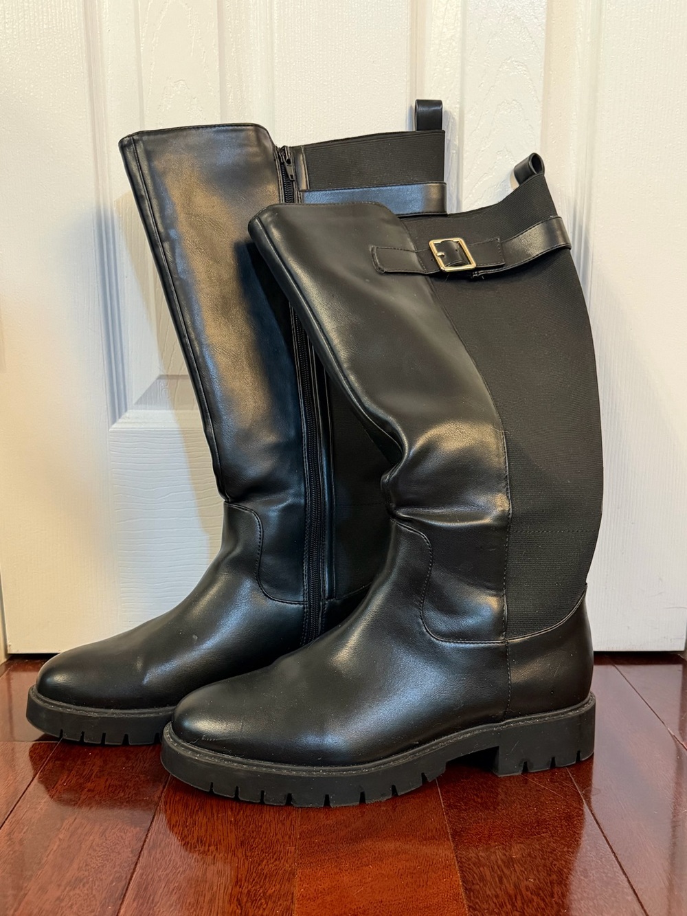 Torrid Black Knee High Boots Size 11W Wide Calf Chunky Lug Sole